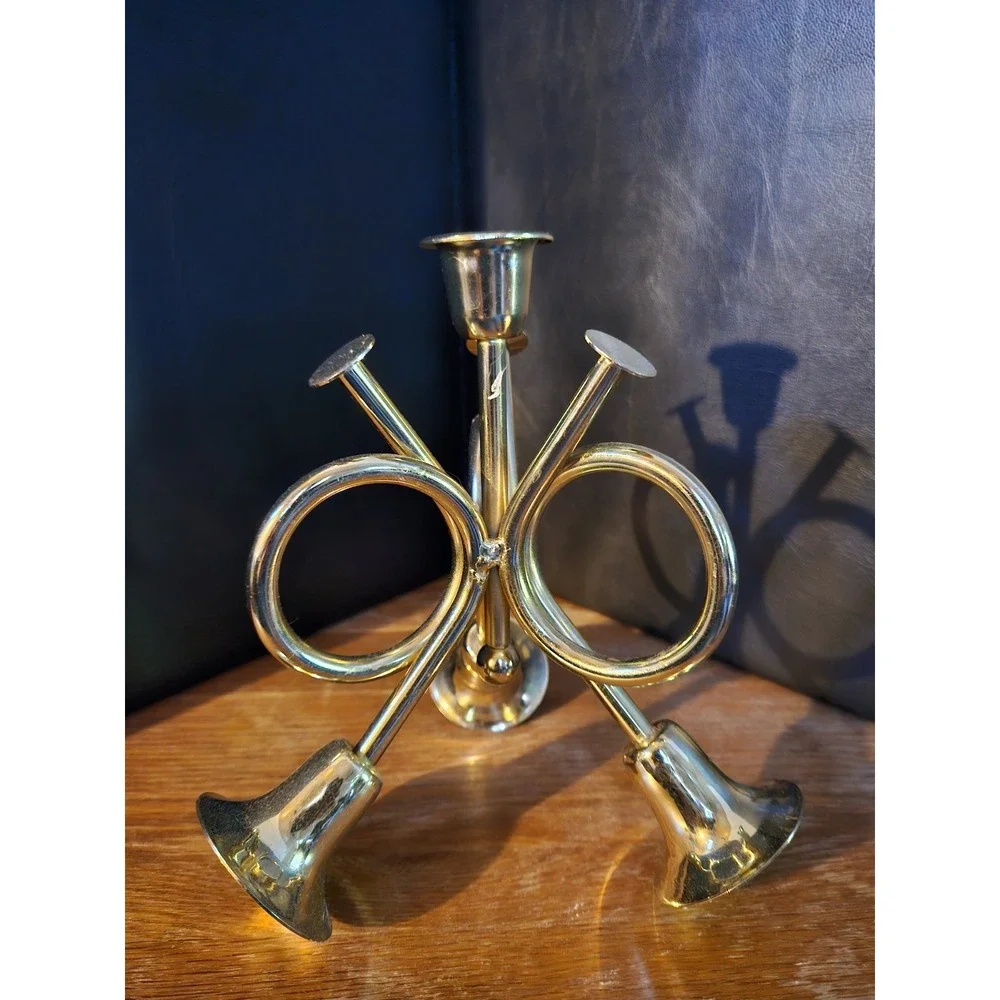 Brass Colored Trumpet Candle Holder